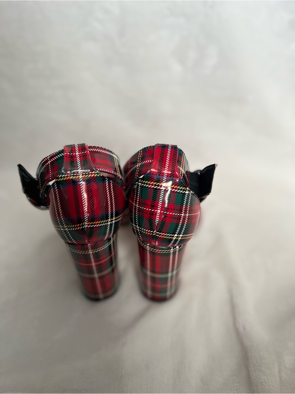 Madden Girl Red Plaid Pointed Ankle-Strap Block Heel Pumps - Picture 2 of 4